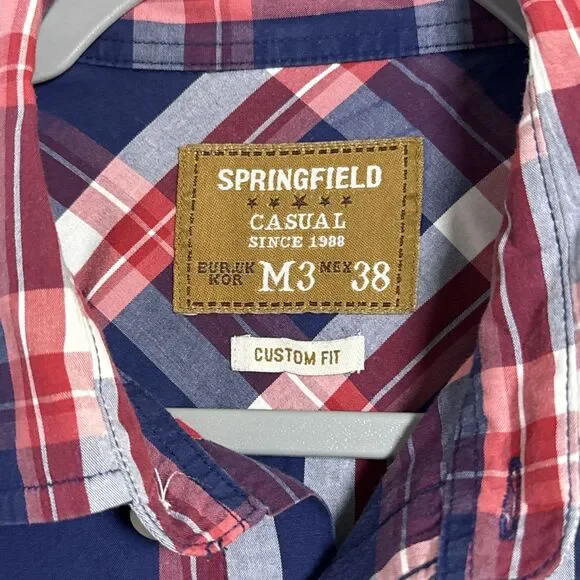Springfield Custom Fit Men’s Button Up Shirt Short Sleeve Checkered Size M - Picture 3 of 7